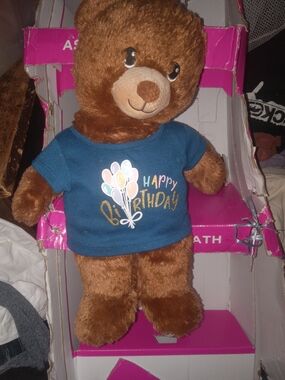 Build-A-Bear Brown Teddy with Blue "Happy Birthday" Shirt